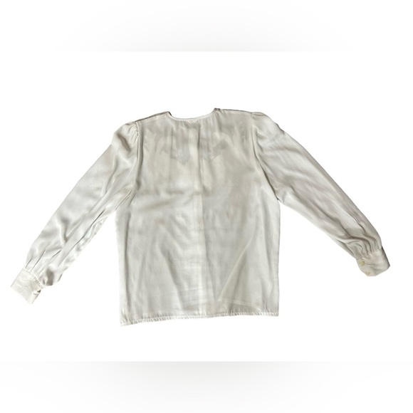 Vintage 80s Button Down White Blouse Floral Embroidery - Picture 2 of 4